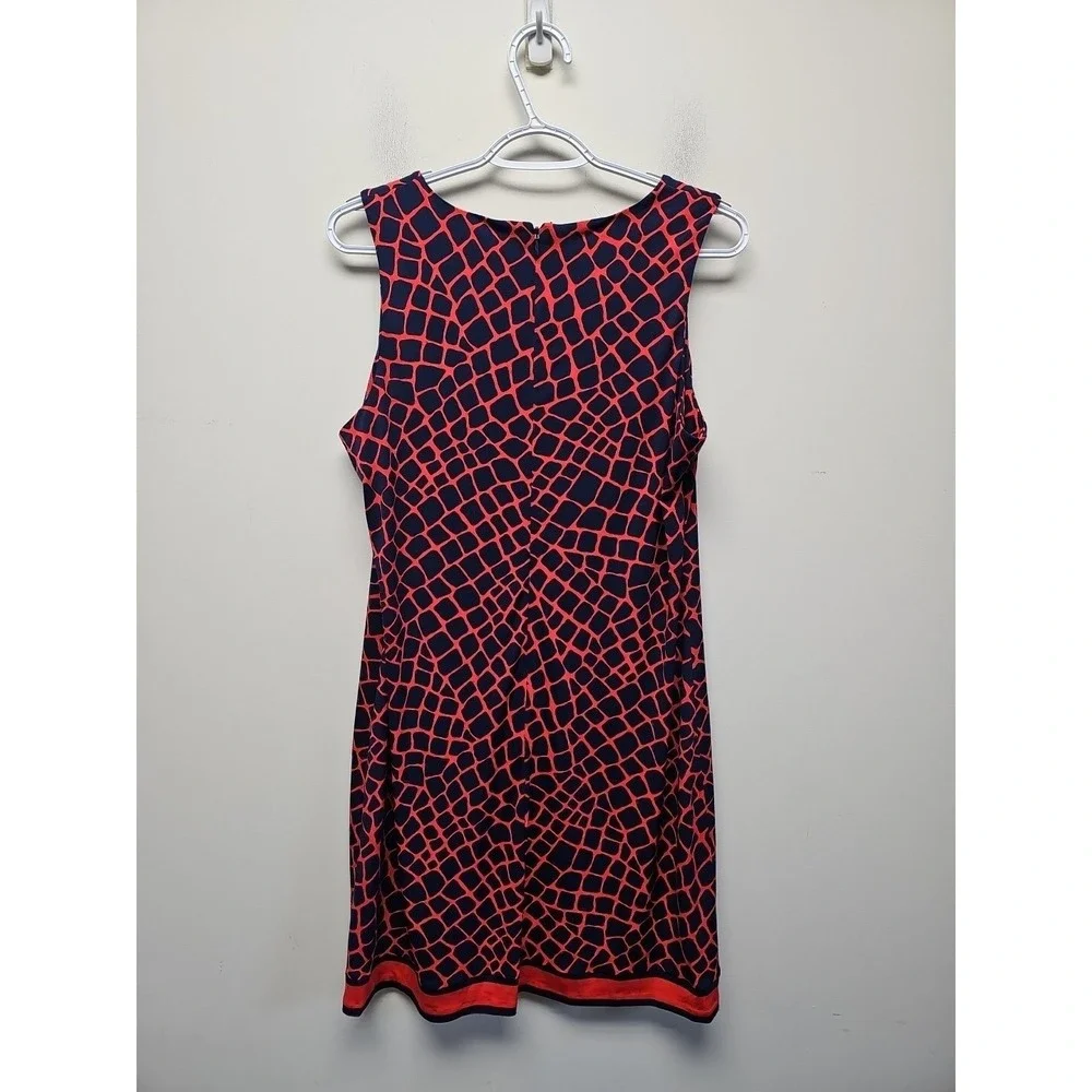 Womens Dress-MICHAEL KORS-navy/red patterned stretch knit sleeveless shift-L